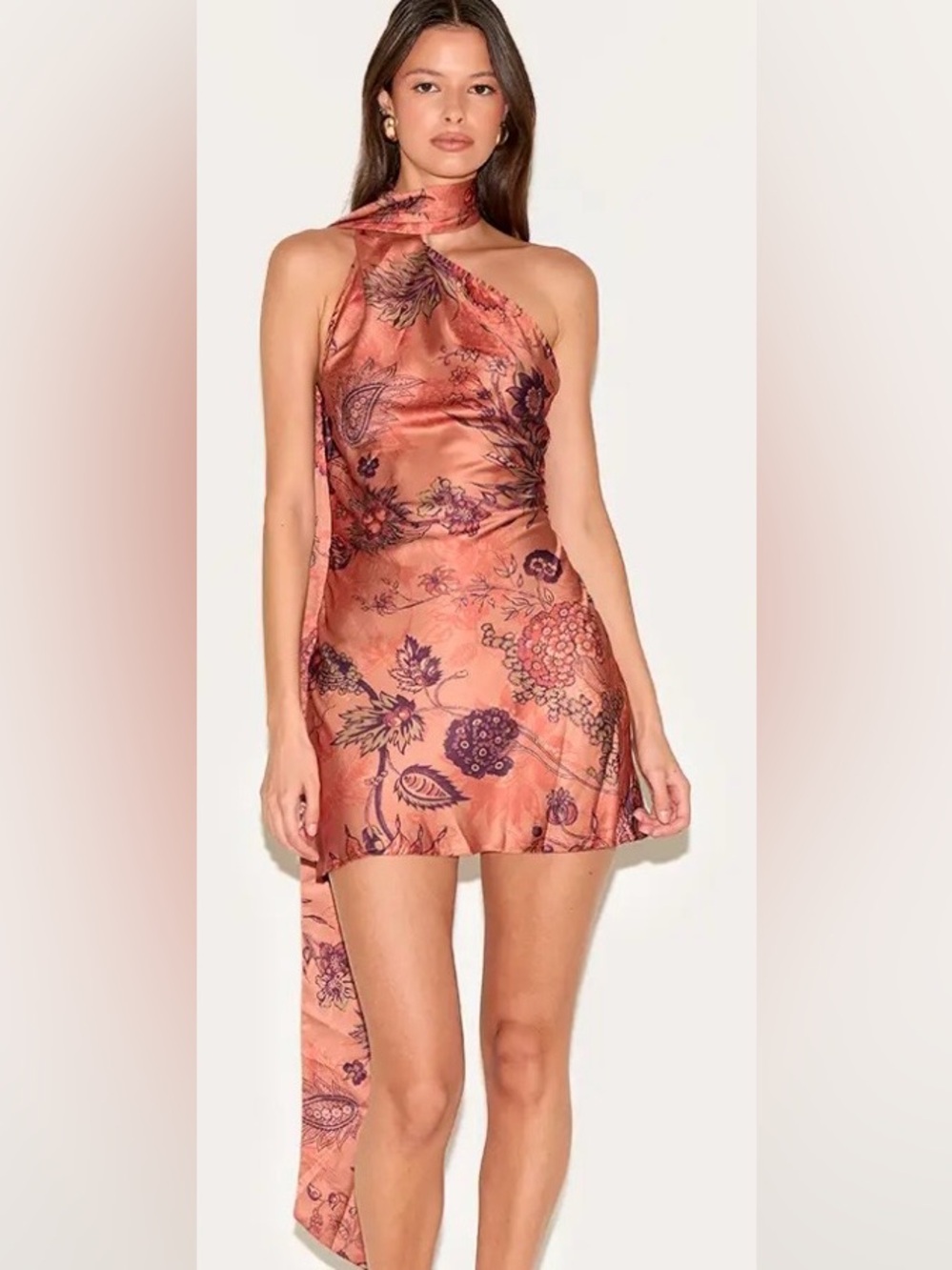 Pretty Little Thing Floral Satin Mini Dress in Orange-Copper 4